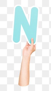 Alphabet N png hand holding sign, transparent background