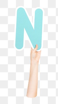 Alphabet N png hand holding sign, transparent background