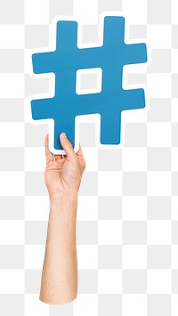 Hashtag symbol png hand holding sign, transparent background