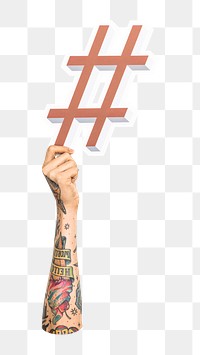 Hashtag icon png hand holding sign, transparent background