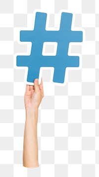 Hashtag symbol png hand holding sign, transparent background