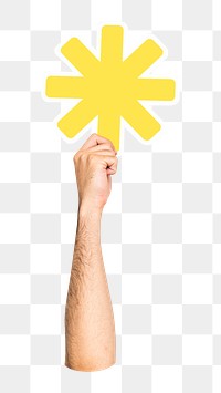 Asterisk sign png hand holding sign, transparent background