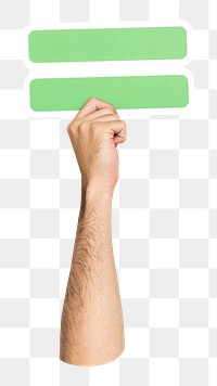 Equal symbol png hand holding sign, transparent background