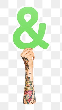 Ampersand symbol png hand holding sign, transparent background