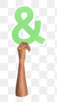 Ampersand symbol png hand holding sign, transparent background