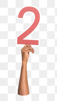 Number two png hand holding sign, transparent background