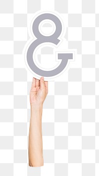 Ampersand symbol png hand holding sign, transparent background