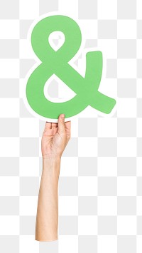 Ampersand symbol png hand holding sign, transparent background