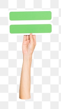 Equal symbol png hand holding sign, transparent background