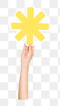 Asterisk sign png hand holding sign, transparent background