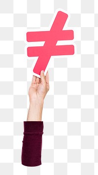 Unequal sign png hand holding sign, transparent background