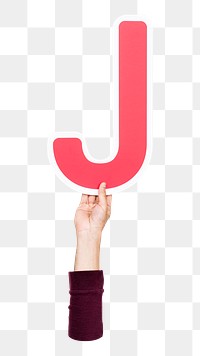 Letter J png hand holding sign, transparent background