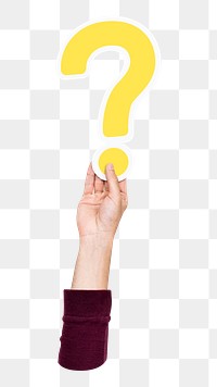 Question mark png hand holding sign, transparent background