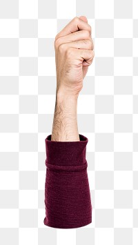 Person showing fist png, transparent background