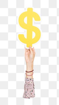 Dollar sign png hand holding sign, transparent background