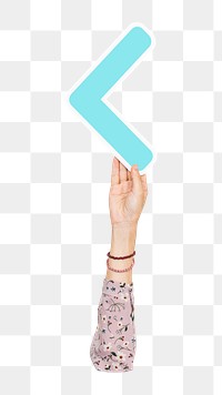 Less-than sign png hand holding sign, transparent background