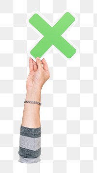 X symbol png hand holding sign, transparent background