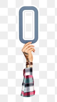 Number zero png hand holding sign, transparent background