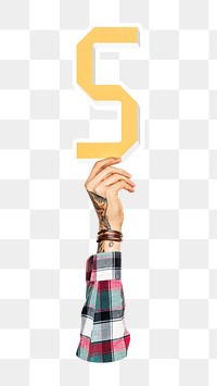 Number five png hand holding sign, transparent background