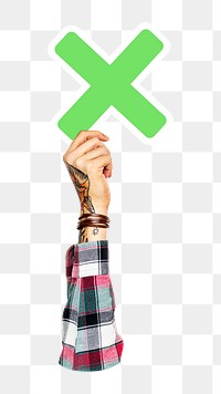 X symbol png hand holding sign, transparent background