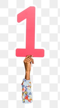 Number one png hand holding sign, transparent background