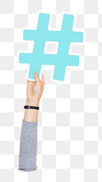 Hashtag icon png hand holding sign, transparent background