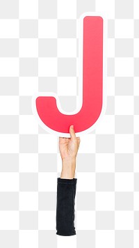 Letter J png hand holding sign, transparent background