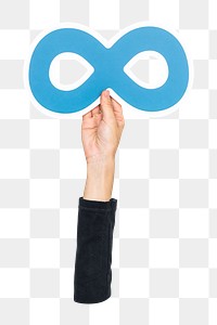 Infinity sign png hand holding sign, transparent background