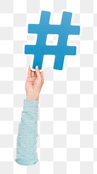 Hashtag icon png hand holding sign, transparent background