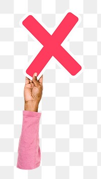 Letter X png hand holding sign, transparent background