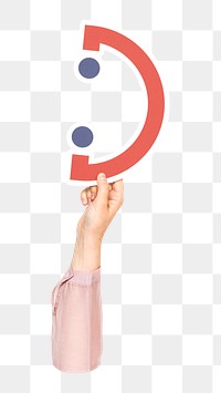 Smiley face png hand holding sign, transparent background