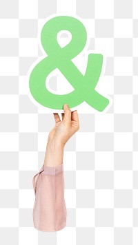 Ampersand png hand holding sign, transparent background