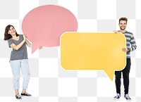 People holding speech bubble png, transparent background