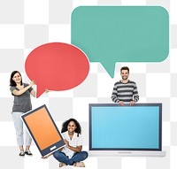 People & speech bubbles png, transparent background