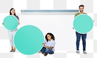 Png People holding copy spaces and internet webpage icon, transparent background