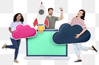 Cloud storage startup png people, transparent background