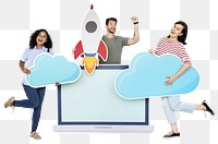 Cloud storage startup png people, transparent background