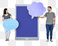 People holding speech bubble  png, transparent background