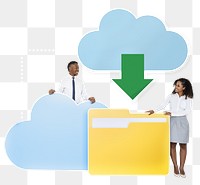 Png Business people downloading data from a cloud icon, transparent background