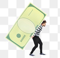 Png People holding icons related to money and currency, transparent background