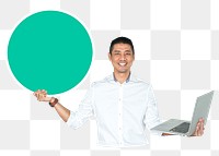 Businessman carrying laptop png element, transparent background