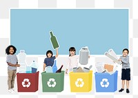 Kids recycling trash png, transparent background