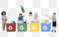 Kids recycling trash png, transparent background