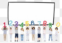 Diverse kids with numbers png, transparent background