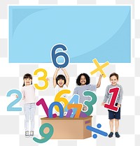 School kids learning numbers png, transparent background