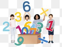 School kids learning numbers png, transparent background