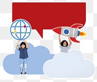 Technology icons png young children, transparent background