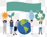 Kids protecting environment png, transparent background