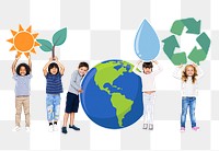 Kids protecting environment png, transparent background