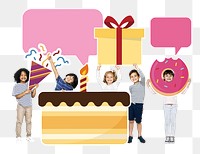 Kids birthday cake png party, transparent background